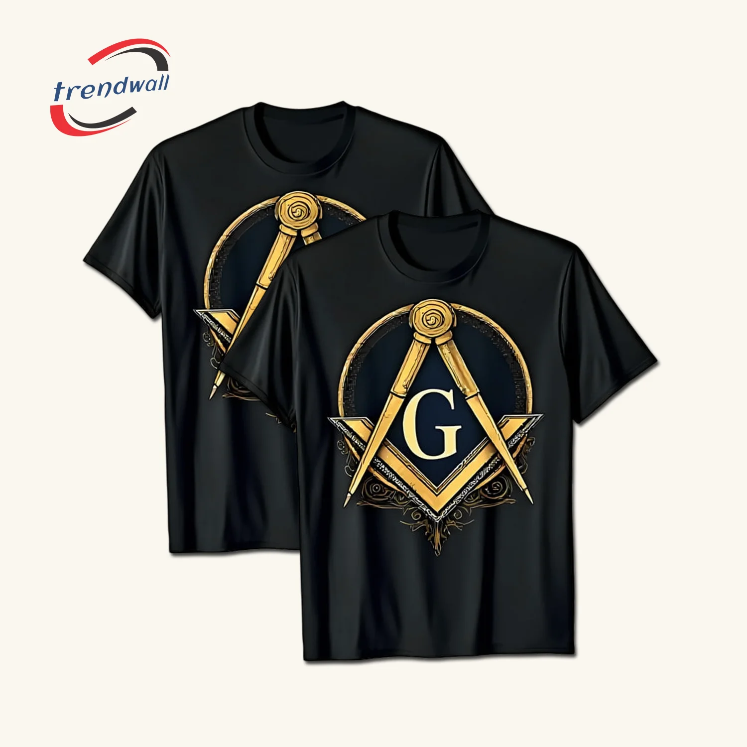Black Masonic T-Shirt – Gold Square & ‘G’ Symbol Freemason Design - Custom Lodge or Name