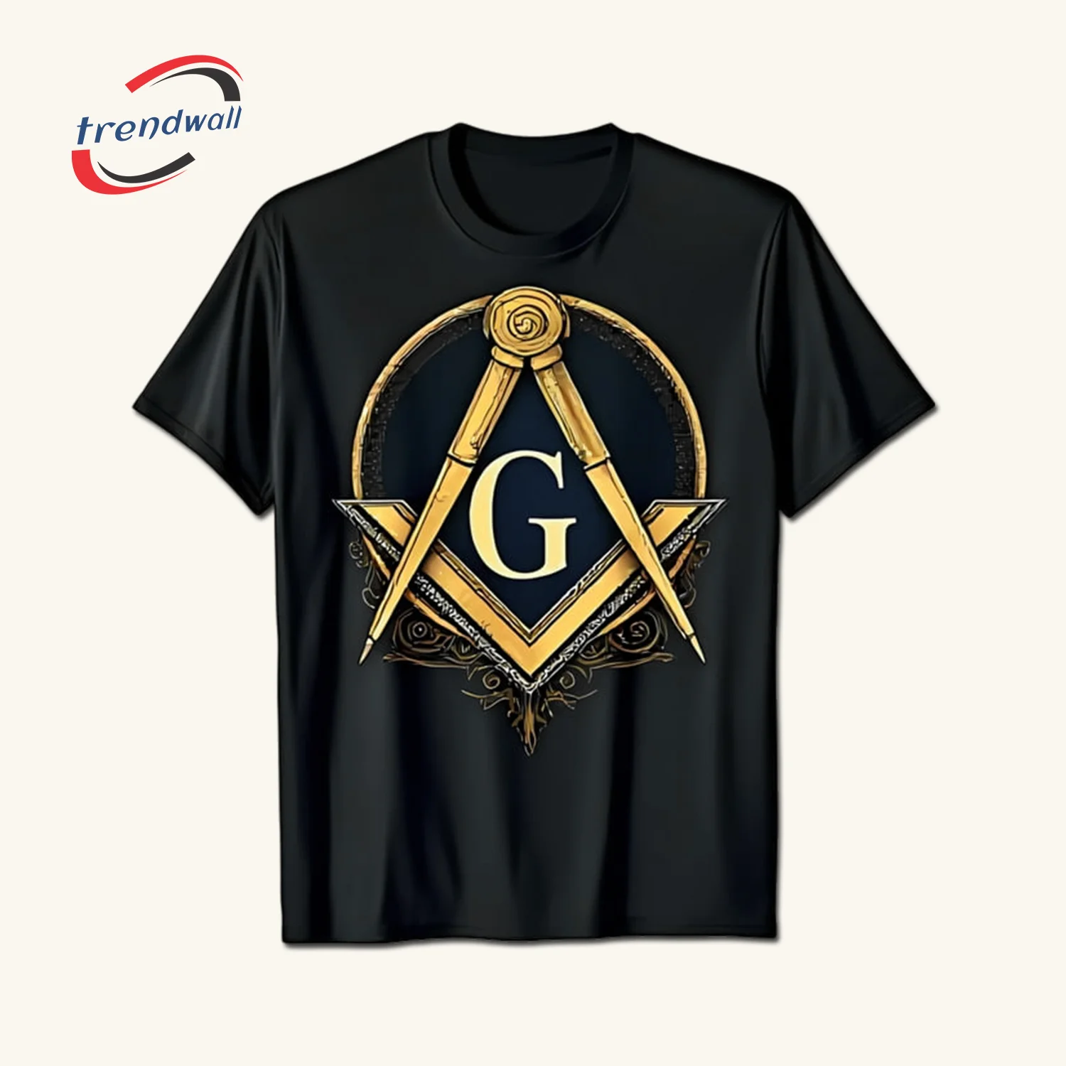 Black Masonic T-Shirt – Gold Square & ‘G’ Symbol Freemason Design