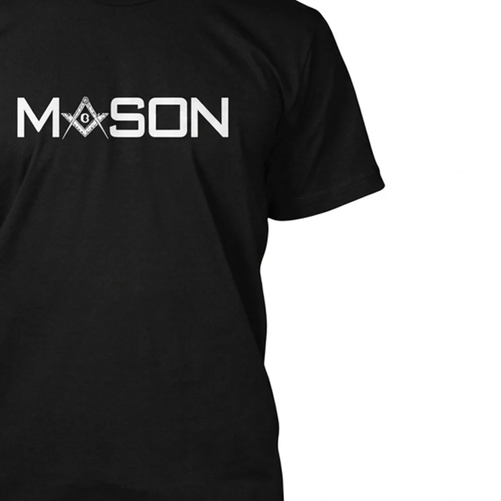 Personalized black Masonic T-shirt with white Freemason print and custom name personalization.