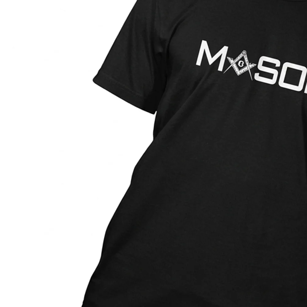 Custom black Freemason shirt with white Masonic print and personalized lodge name text.