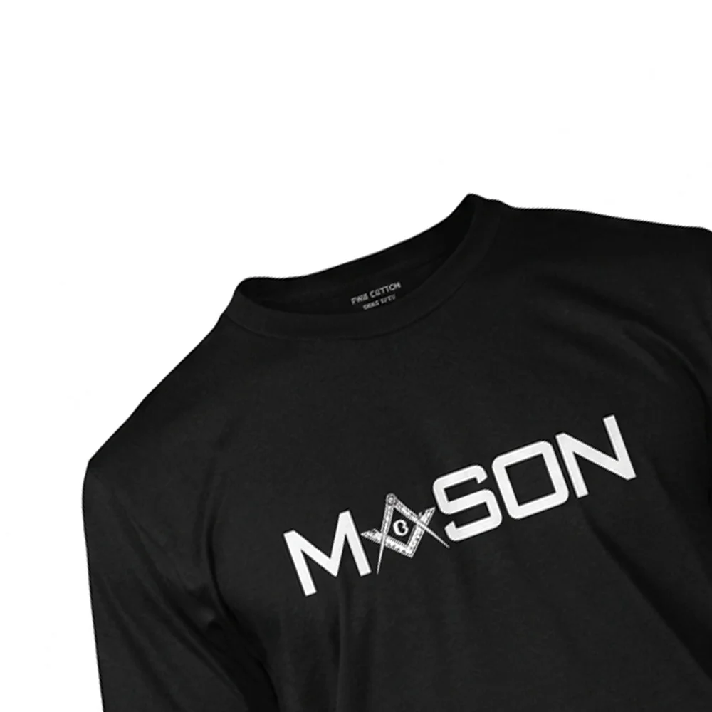 Black Masonic graphic T-shirt with white Freemason design for lodge members and Masonic enthusiasts.