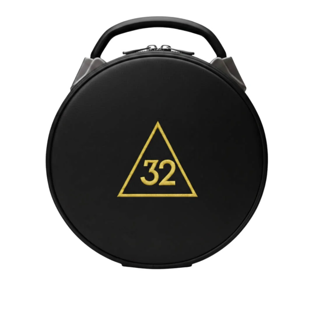 32nd Degree Scottish Rite Crown Cap Case - Black Leather And Gold