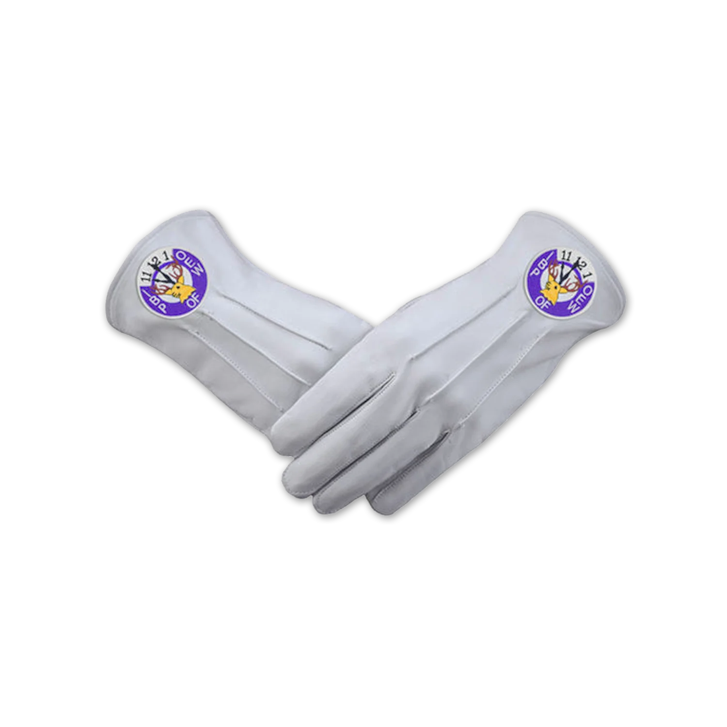 Elks of the World Gloves - White Leather with Elk Head Clock