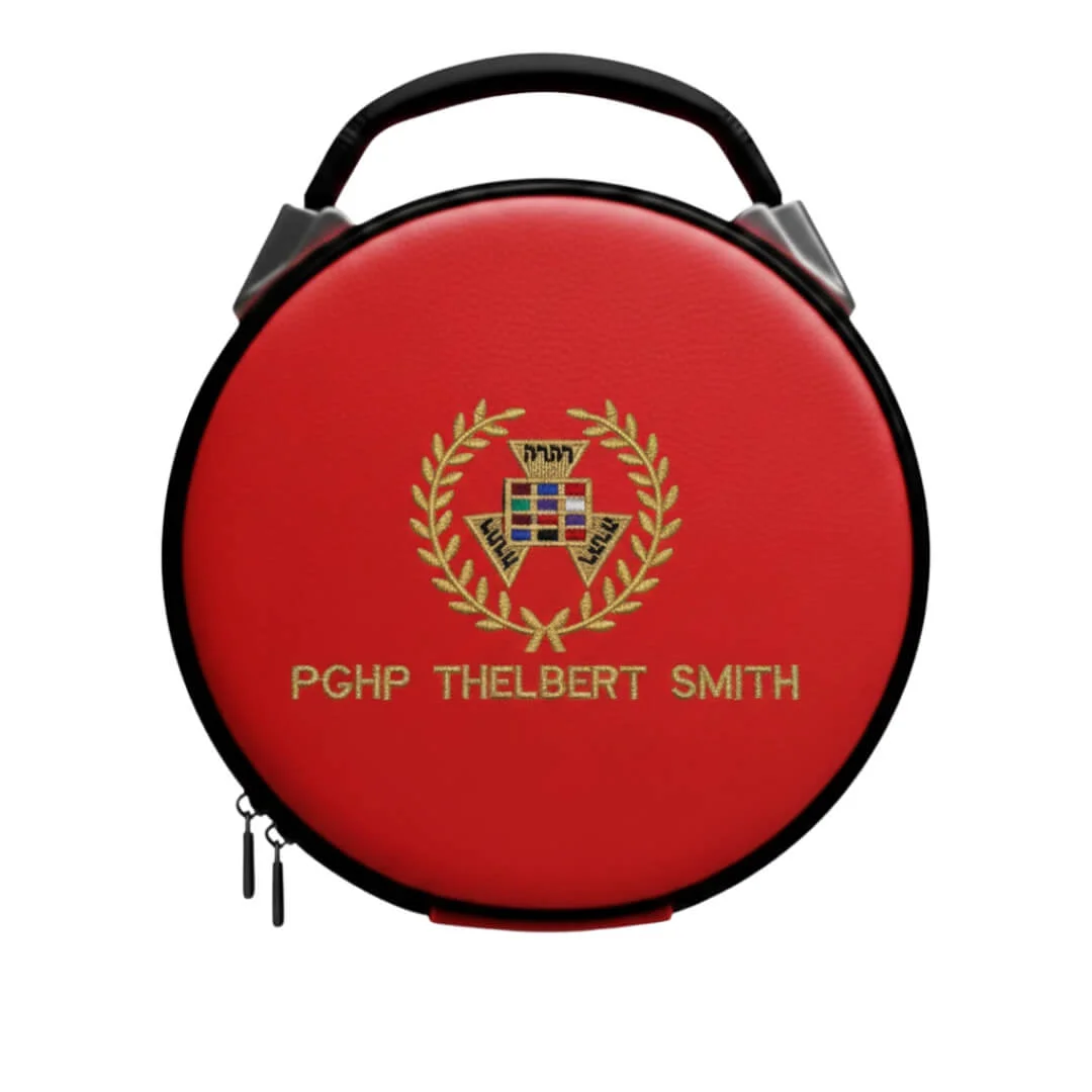 Royal Arch Crown Cap Case in Red Color with Custom Name Embroidered