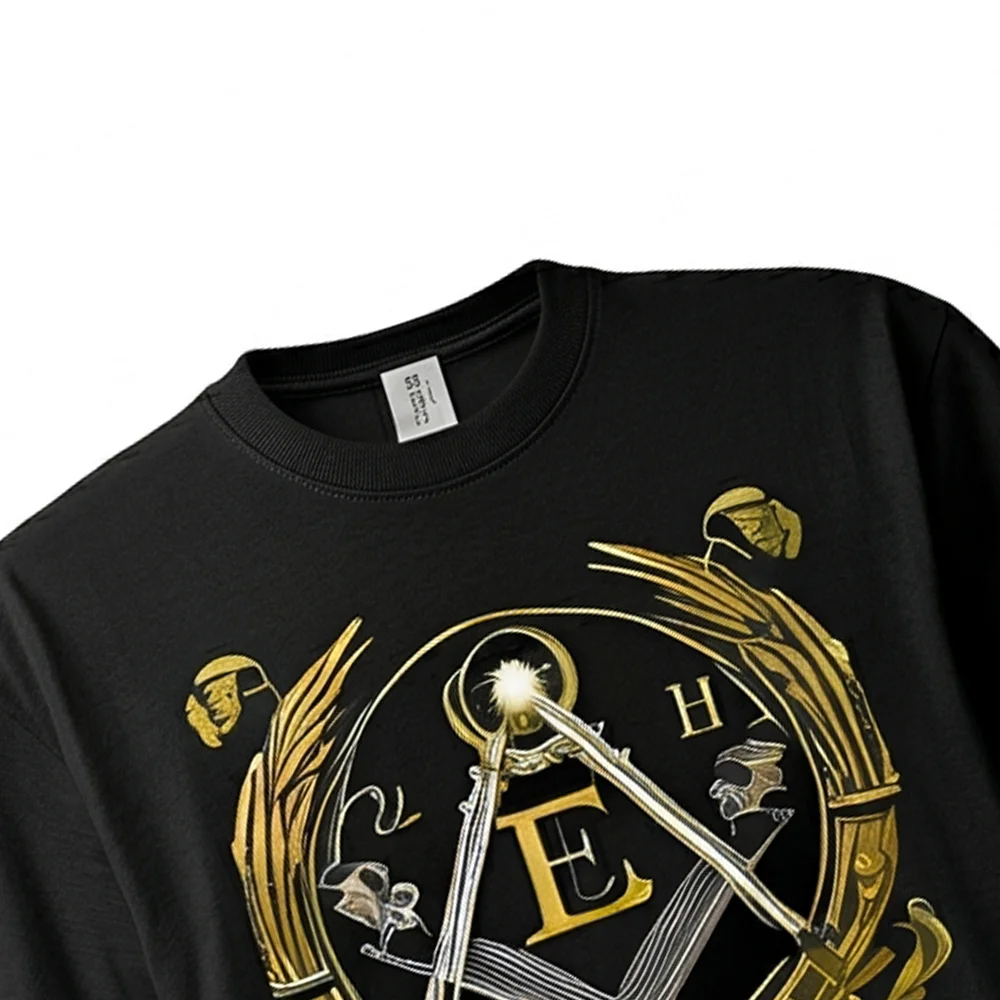 Personalized Masonic T-Shirt with gold E letters and custom lodge name or individual name.
