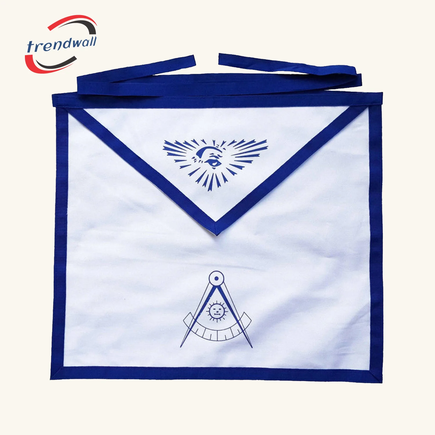 Past Master Blue Lodge Apron -White Duck Cotton with Royal Blue Ribbon