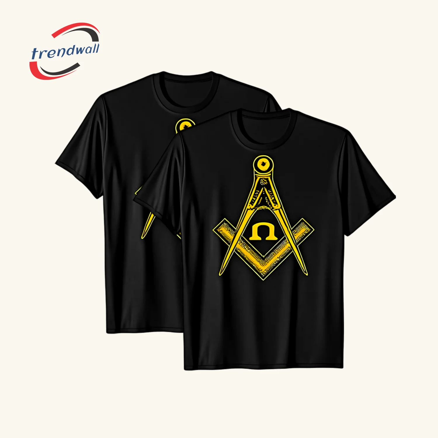 Black Masonic T-Shirt – Yellow Square & Compass Symbol Design - Custom Lodge or Name Print