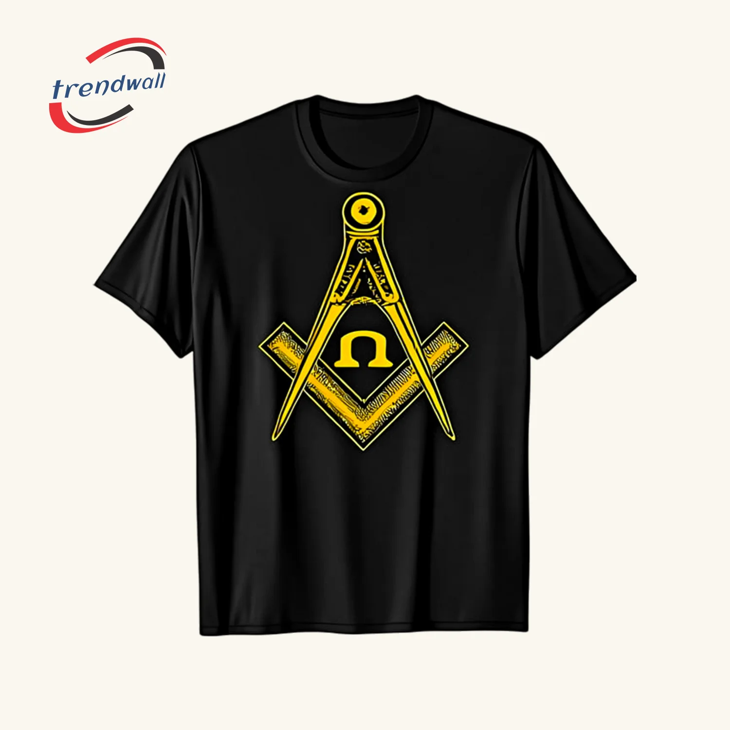 Black Masonic T-Shirt – Yellow Square & Compass Symbol Design