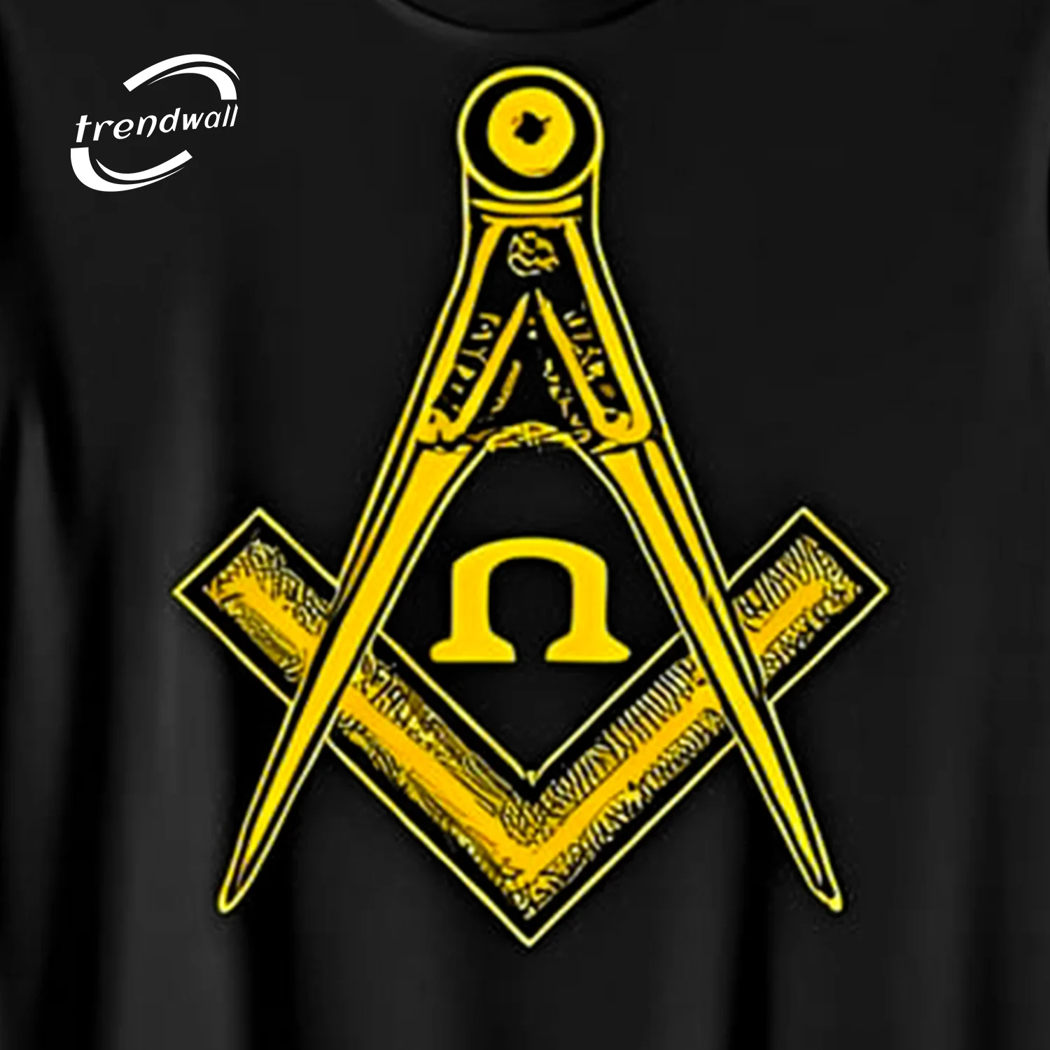 Black Masonic T-Shirt – Yellow Square & Compass Symbol Design