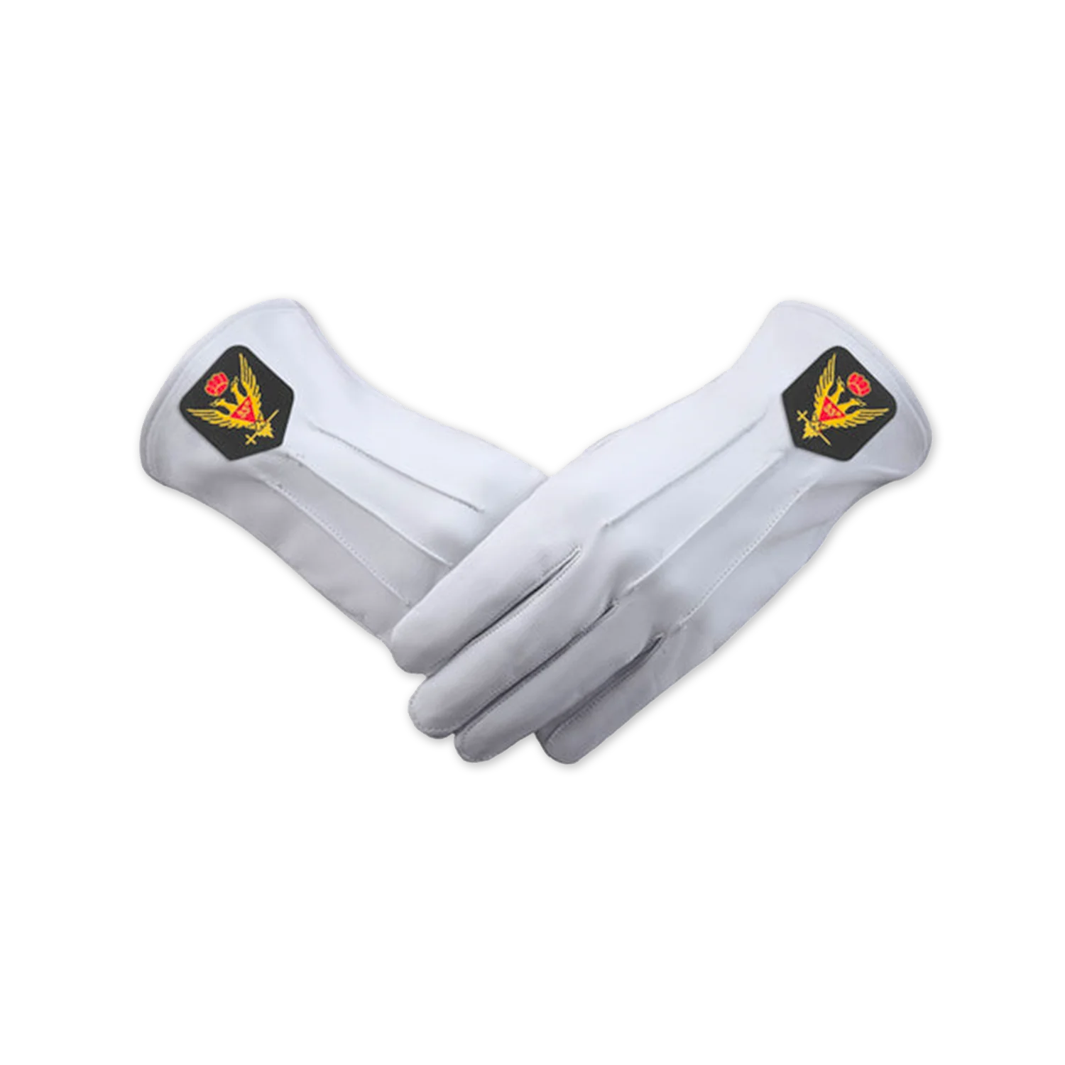 33rd Degree Scottish Rite Gloves - White Leather with Gold Emblem