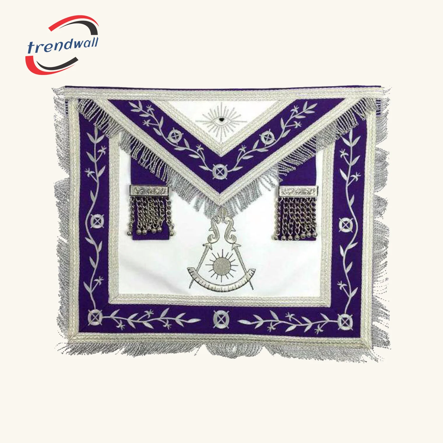 Past Master Blue Lodge Apron - White & Purple with Silver Embroidery