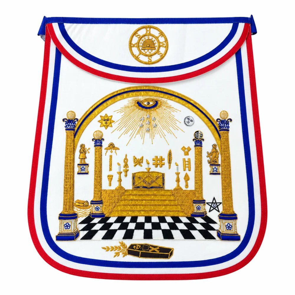 Master Mason Blue Lodge Apron - Hand Embroidered And George Washington
