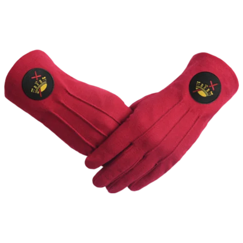 Knights Templar Commandery Gloves - Red Cotton with Black Patch