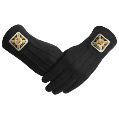 Knights Templar Commandery Gloves - Black Cotton with Square Patch