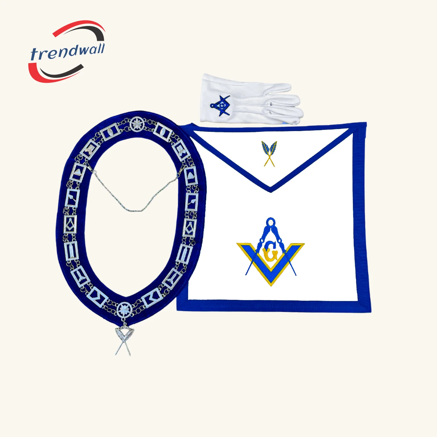 Secretary Blue Lodge Officer Apron – with Chain Collar, Jewel & Gloves