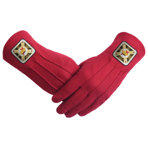 Knights Templar Commandery Gloves - Red Cotton with Square Patch