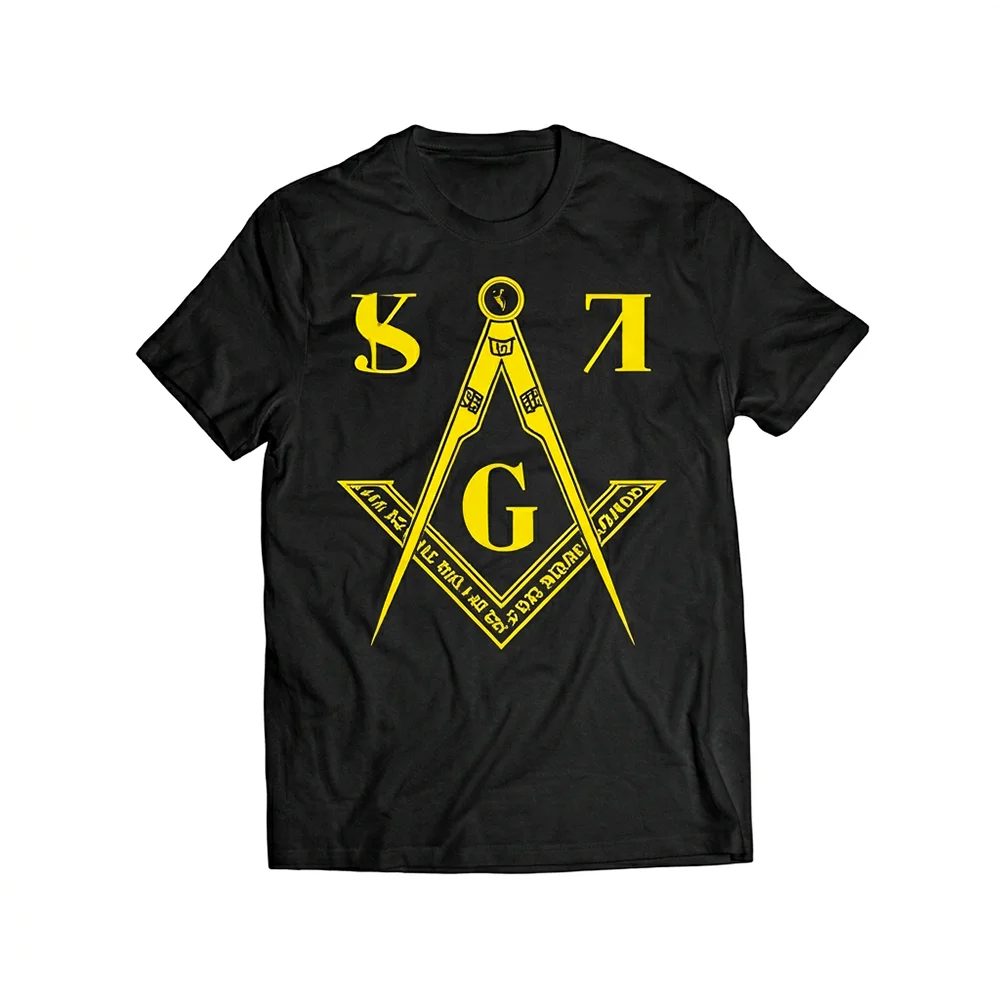Black Masonic T-Shirt with an S and 7 design inside a decorative Square graphic.