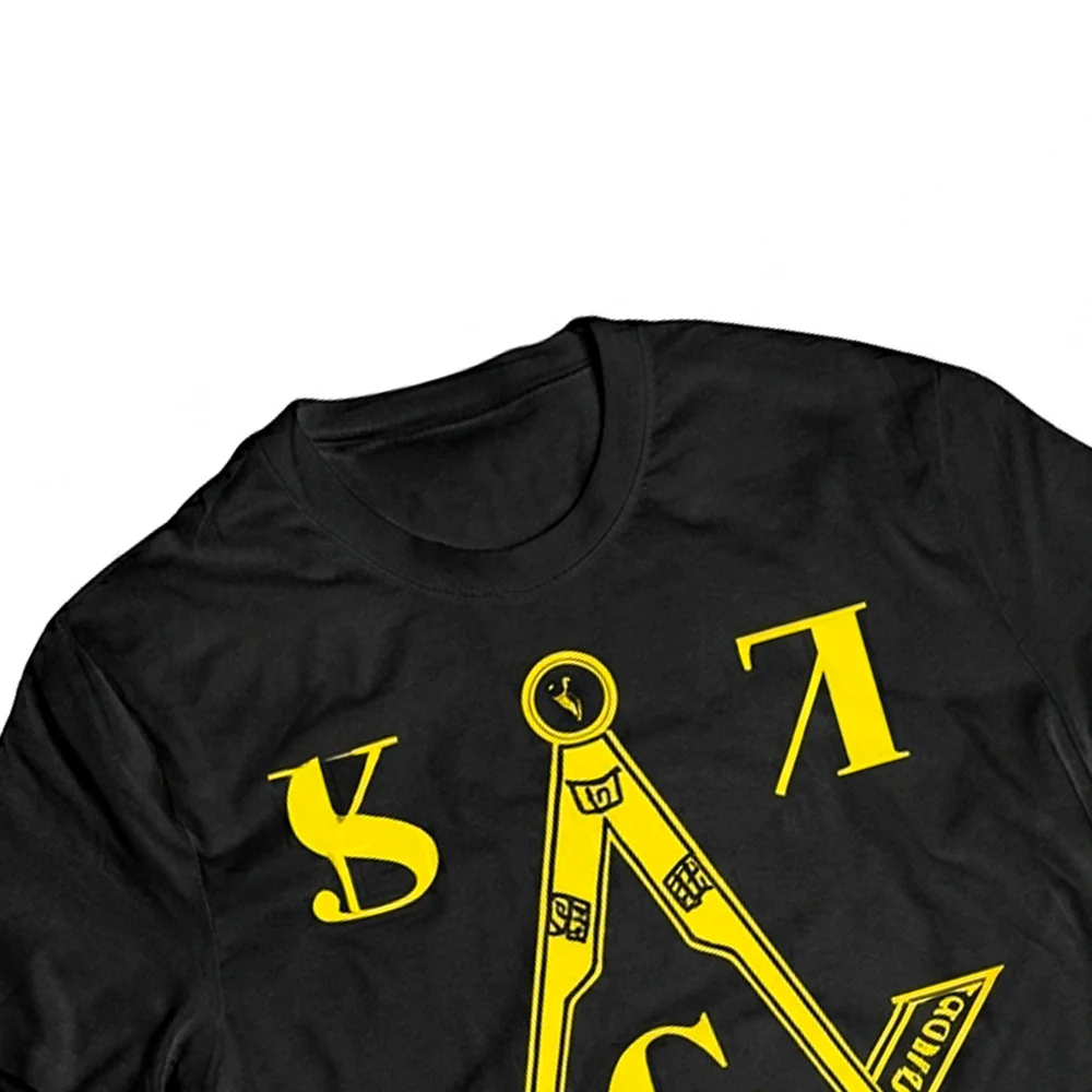 Masonic symbol T-Shirt featuring a decorative Square graphic with the letters S and number 7.