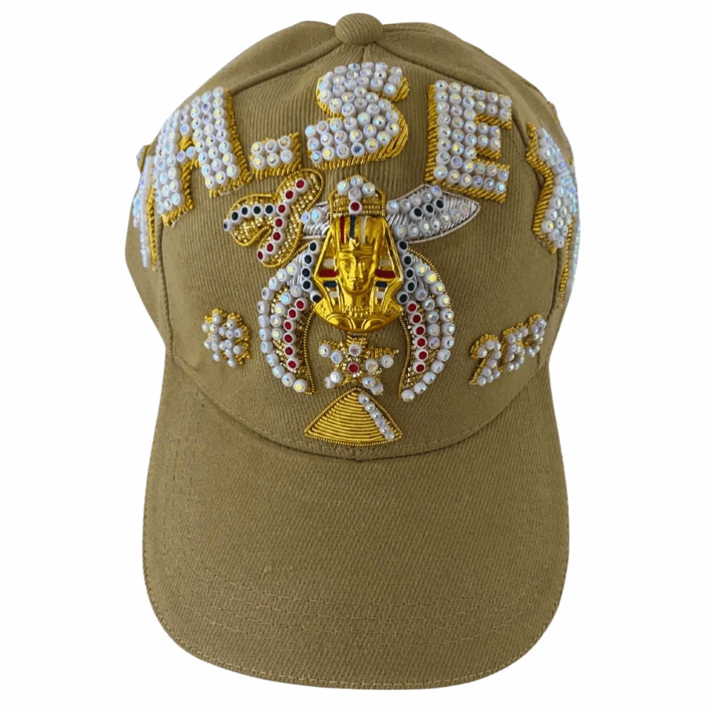Triple Row Rhinestone Shriners Baseball Cap with Pyramid Under Emblem