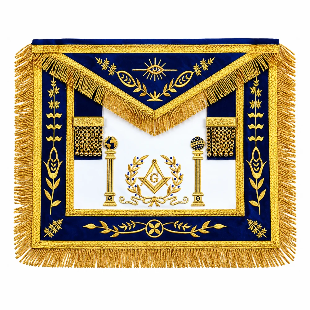 Master Mason Blue Lodge Apron - Navy Blue with Pillars