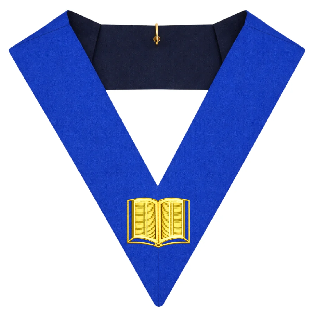 Chaplain Blue Lodge Collar – Royal Blue Ribbon with Machine Embroidery