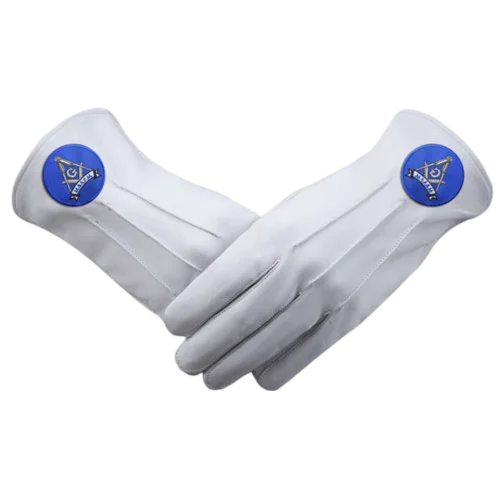 Master Mason Blue Lodge Gloves - Leather With Blue Round Patch