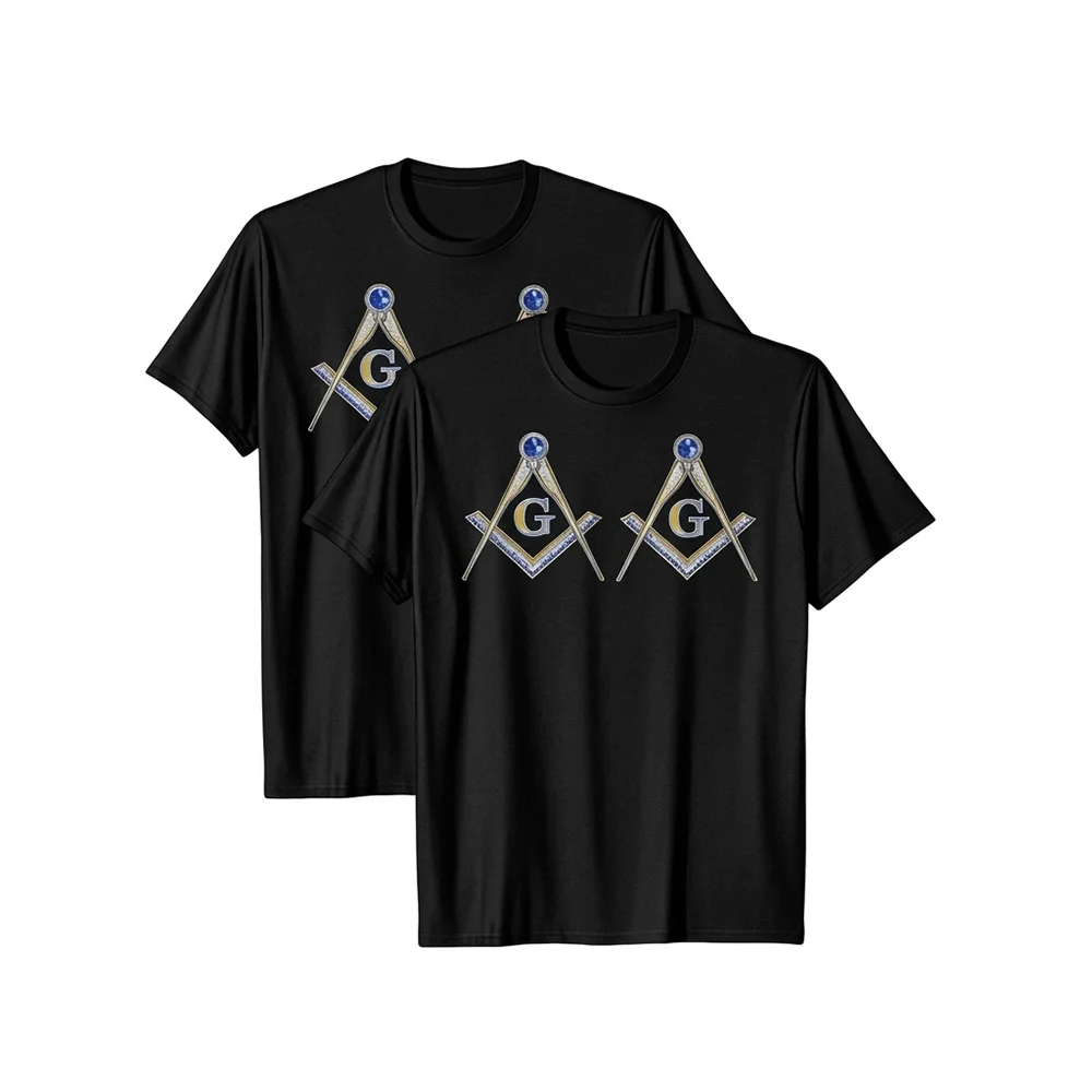 Masonic Black T-Shirt – Gold Squares and Compasses Design - Custom Lodge or Name