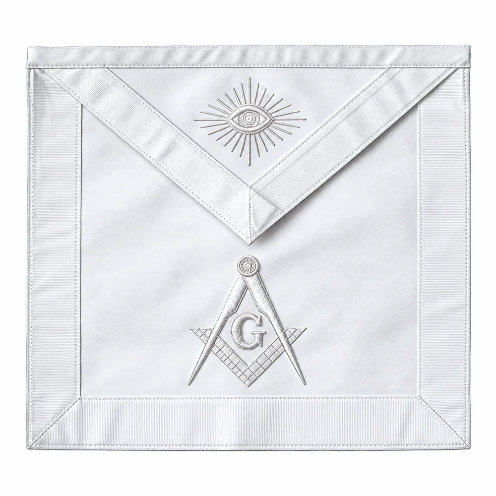 Master Mason Blue Lodge Apron - All White with Square & Compass G