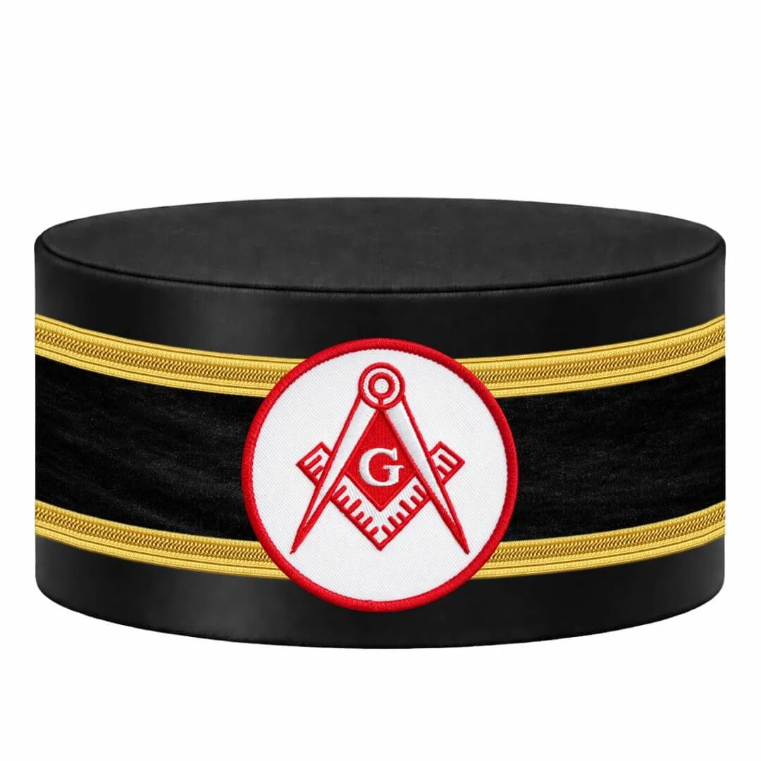 Master Mason Blue Lodge Crown Cap - White & Red With Double Braid