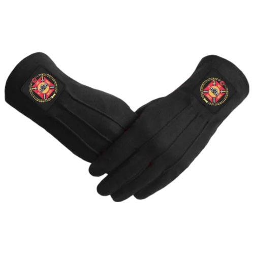 Knights Templar Commandery Gloves - Black Cotton with Patch