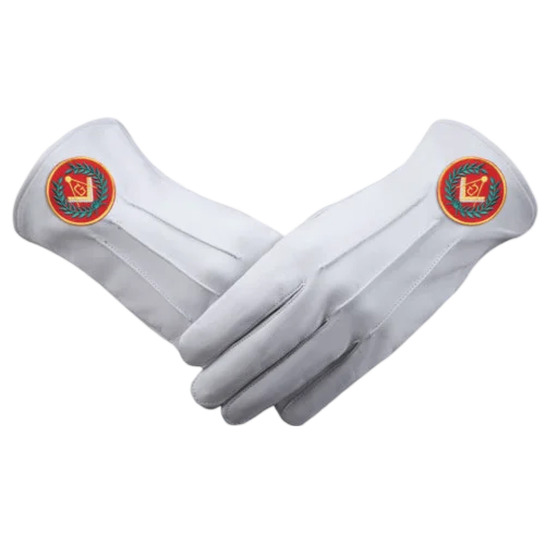 Master Mason Blue Lodge Gloves - Leather With Red Patch & Wreath