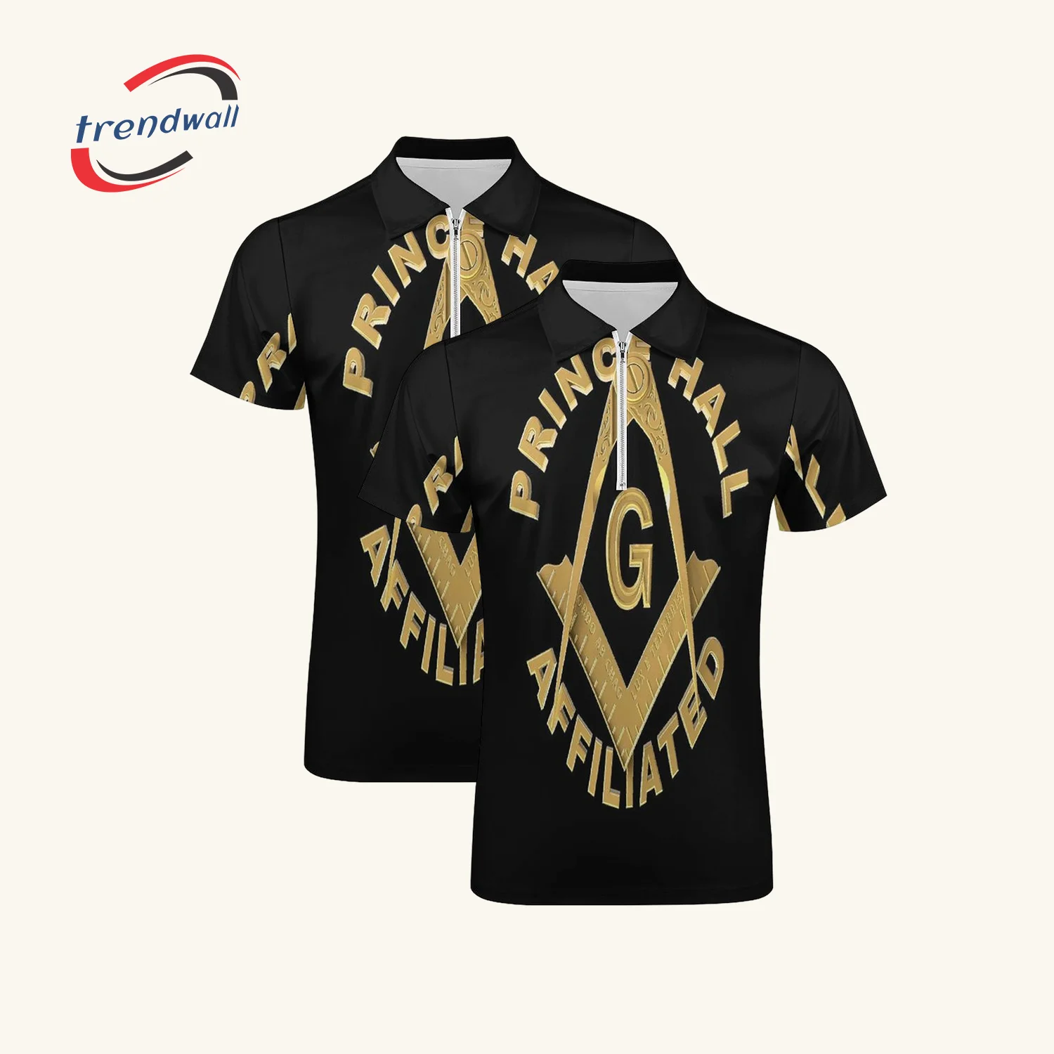 Masonic Prince Hall Men’s Zipper T-Shirt – Square & Compass G Design, Custom Lodge And Name Print