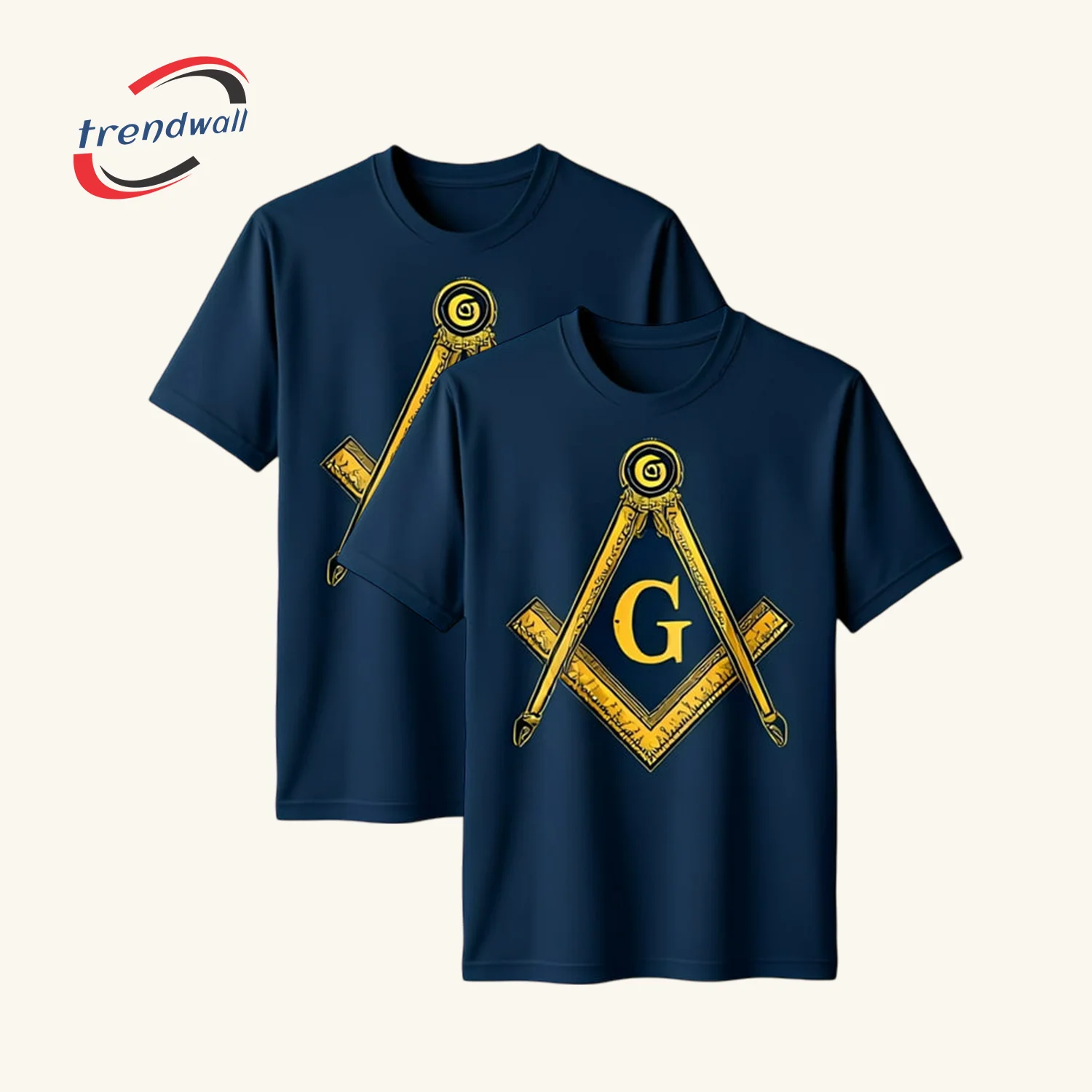 Blue Masonic T-Shirt – Large Gold Square & Compass Symbol Freemason Design