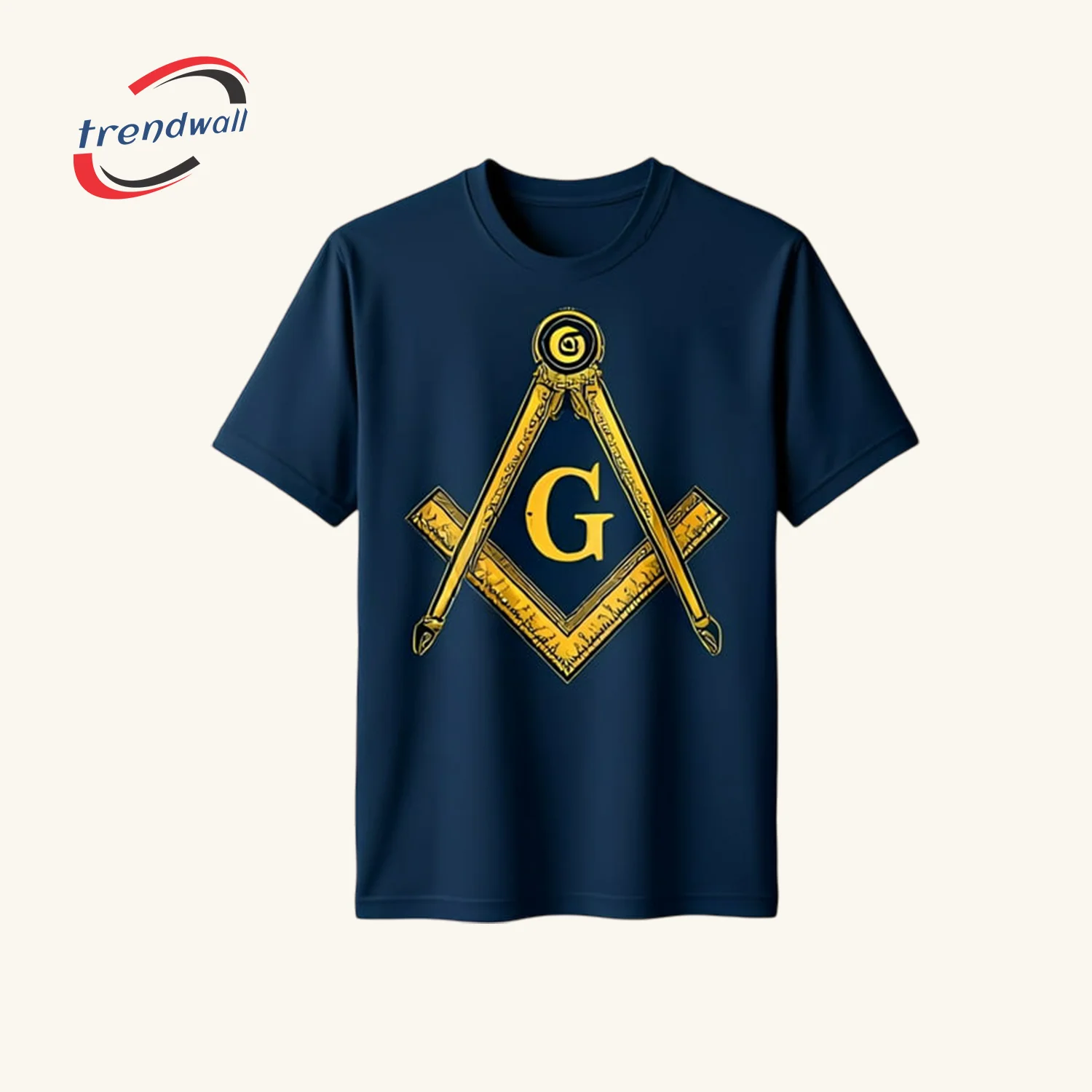 Blue Masonic T-Shirt – Large Gold Square & Compass Symbol Freemason Design