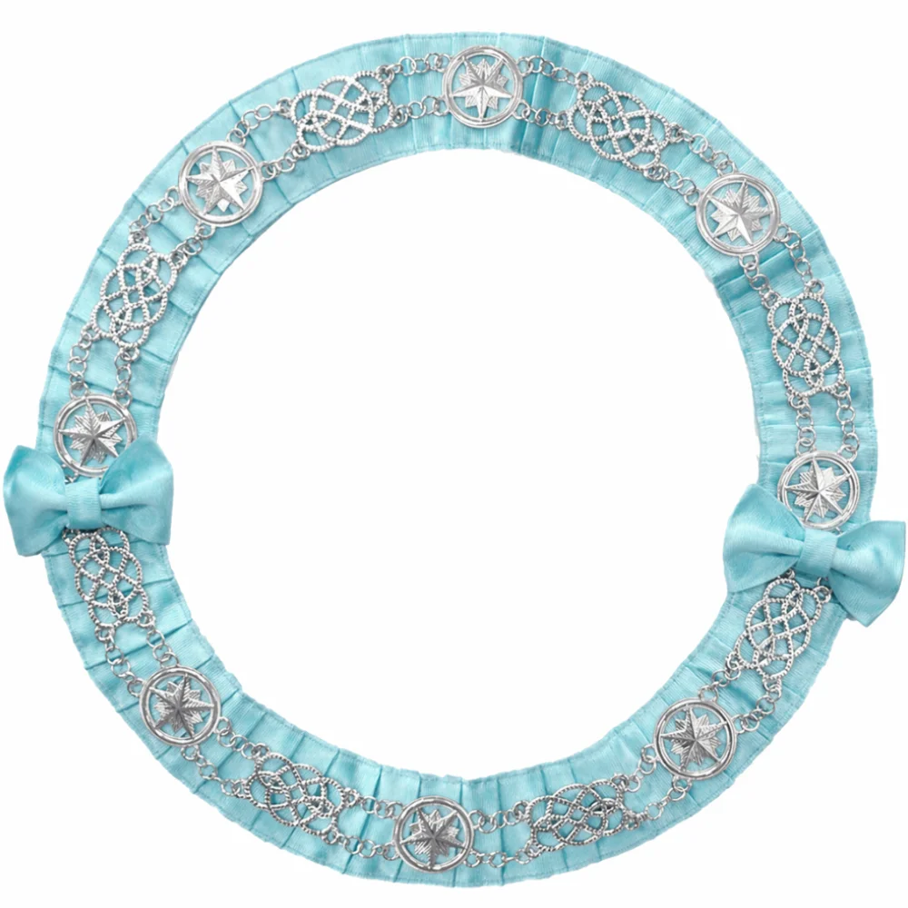 OES Chain Collar - Gold Plated on Sky Blue Velvet, Round Shape