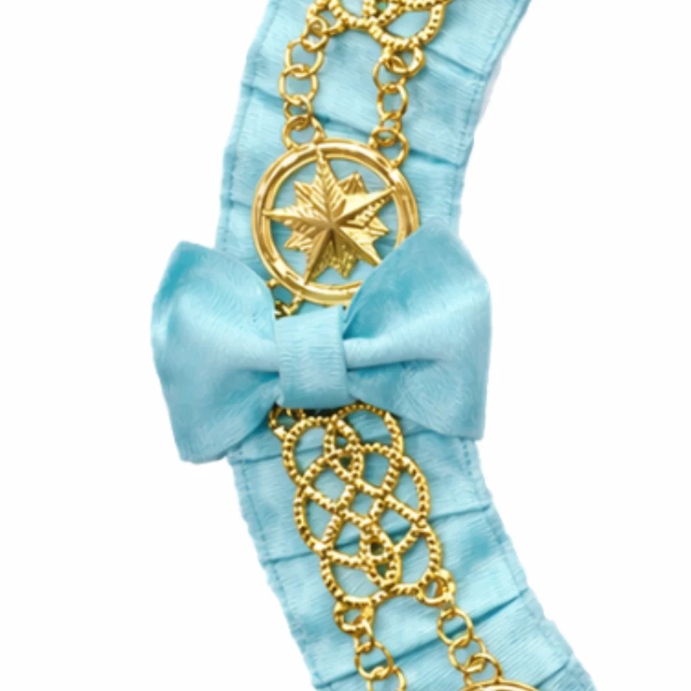 OES Chain Collar - Gold Plated on Sky Blue Velvet, Round Shape