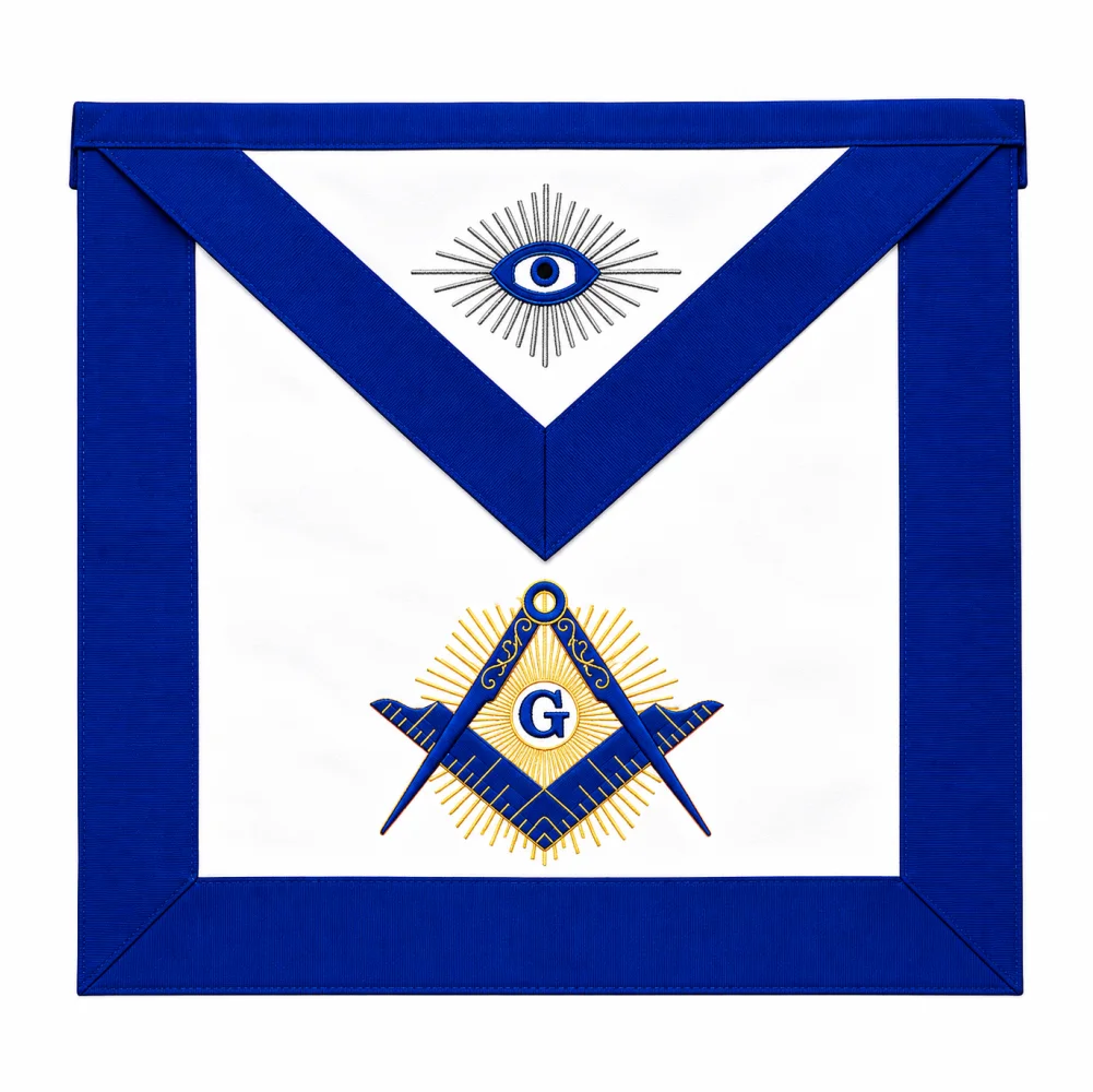 Master Mason Blue Lodge Apron - White & Navy Blue Machine Embroidery