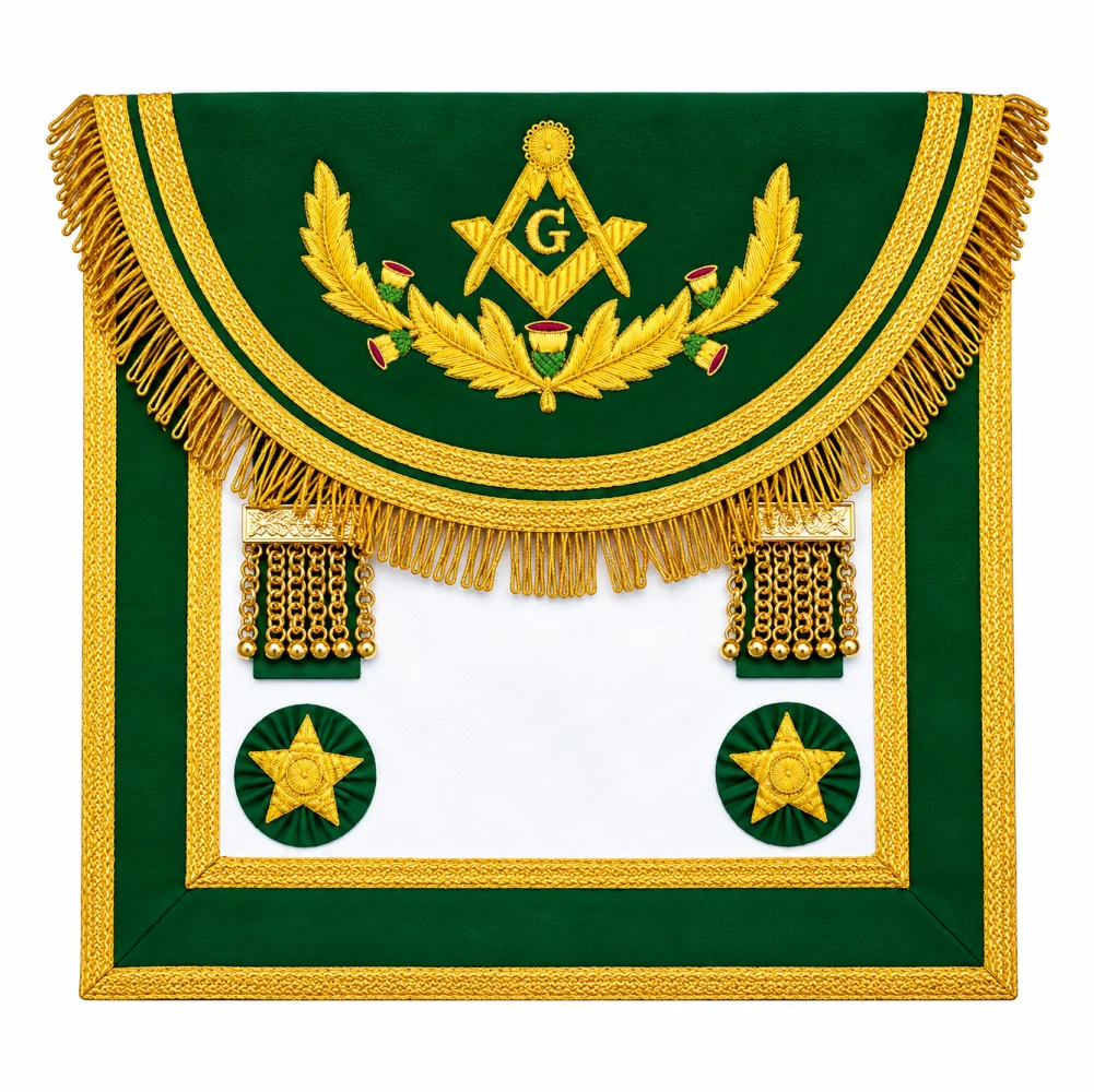 Master Mason Craft Scottish Regulation Apron - Green with Vinework