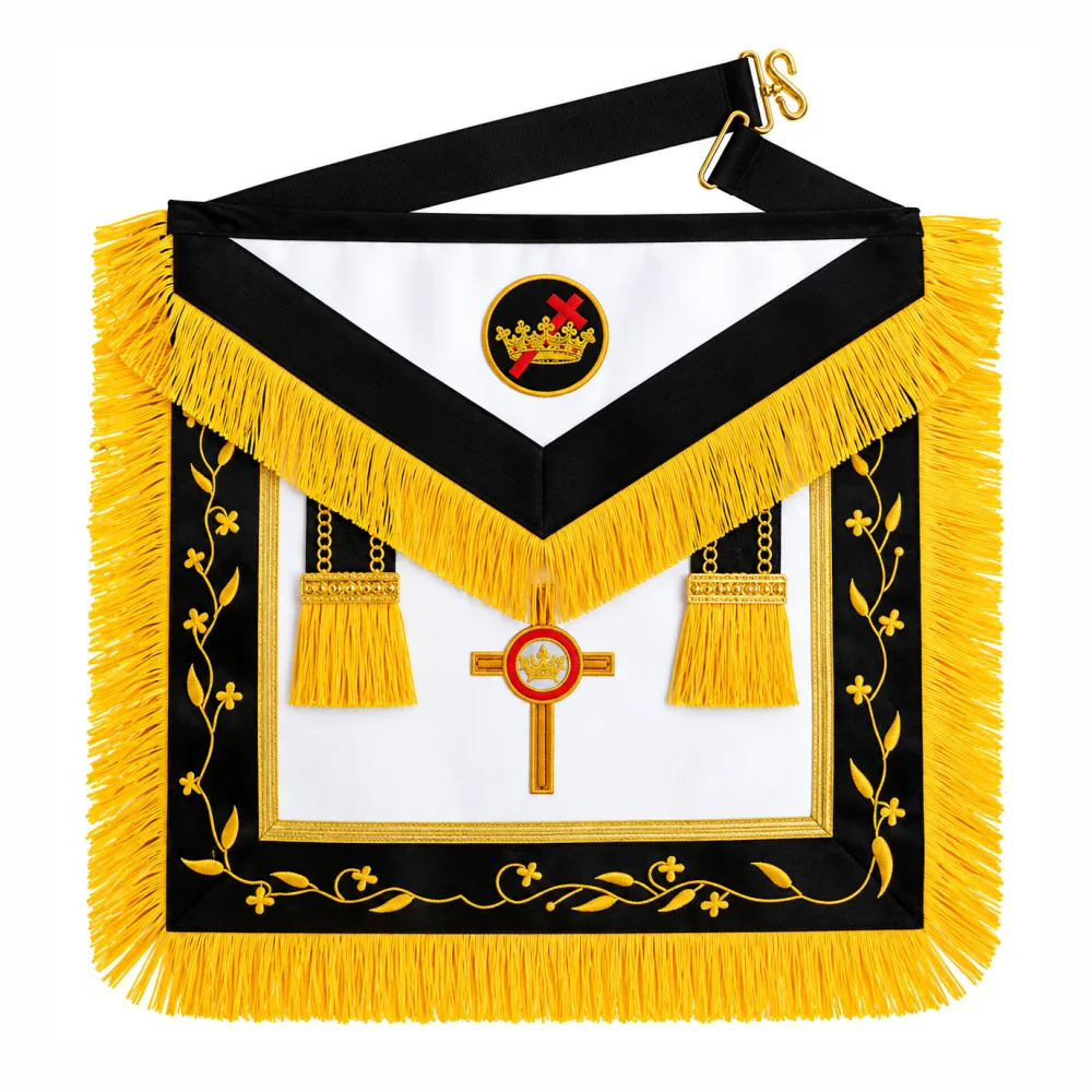 Past Commander Knights Templar Commandery Apron - Black + Gold Fringe