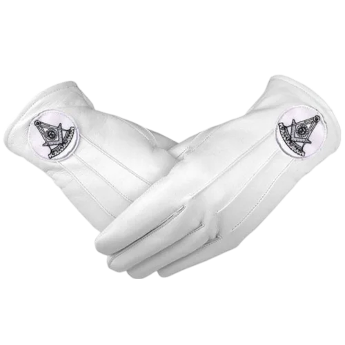 Past Master Blue Lodge Gloves - White Leather with Black Emblem