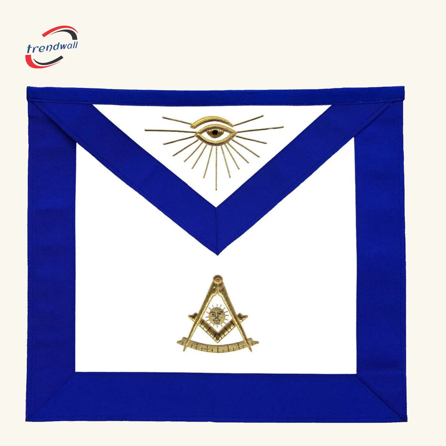Past Master Blue Lodge Apron - Blue Grosgrain + Gold Hand Embroidery