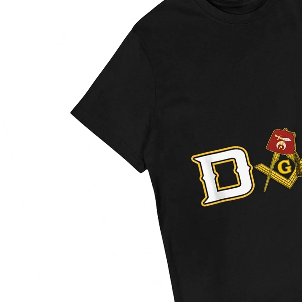 Noble Mystic Shrine T-shirt with Masonic Square and Compass G artwork for men.
