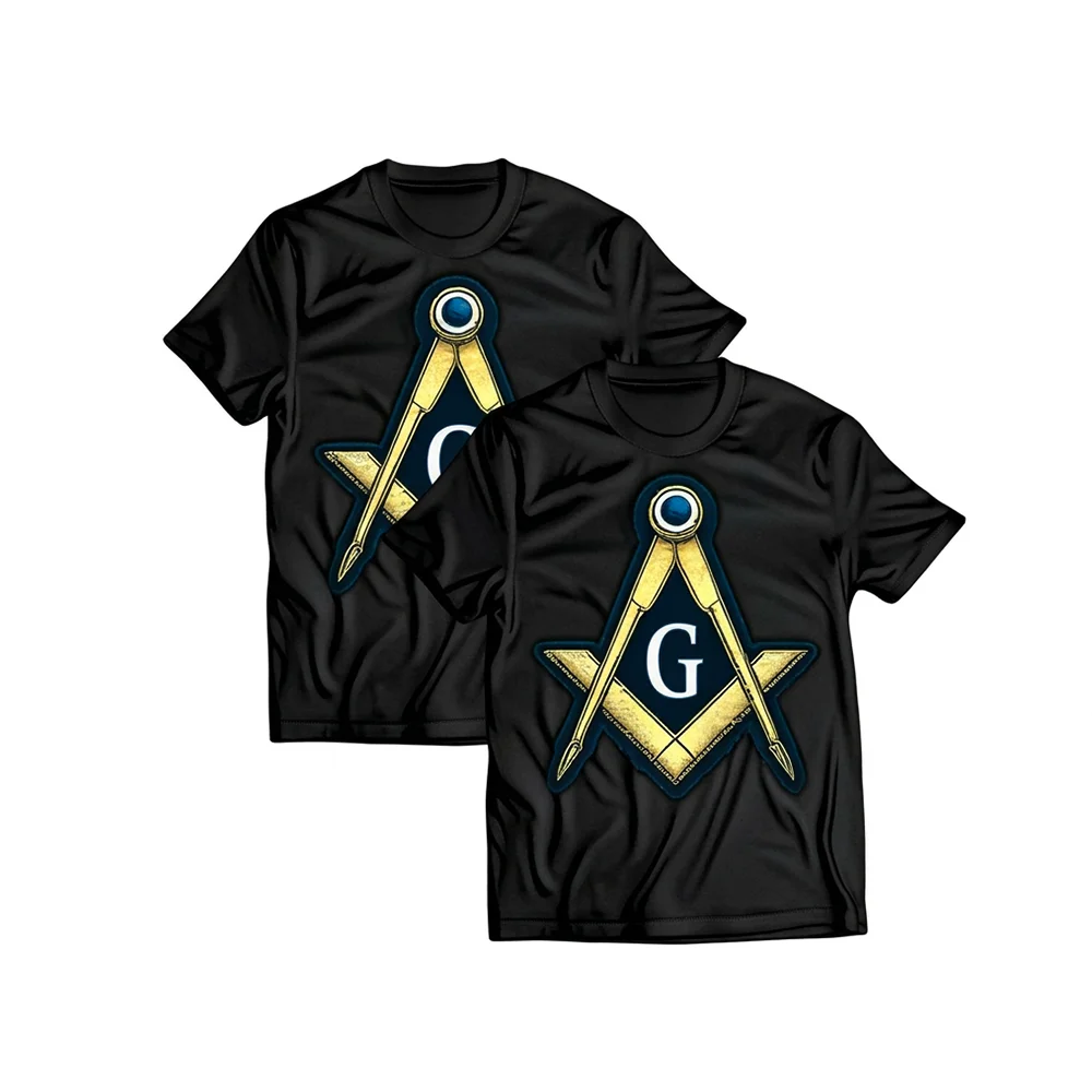 Black Masonic T-Shirt – Gold & Blue Square Symbol Graphic Design - Custom Lodge or Name Print