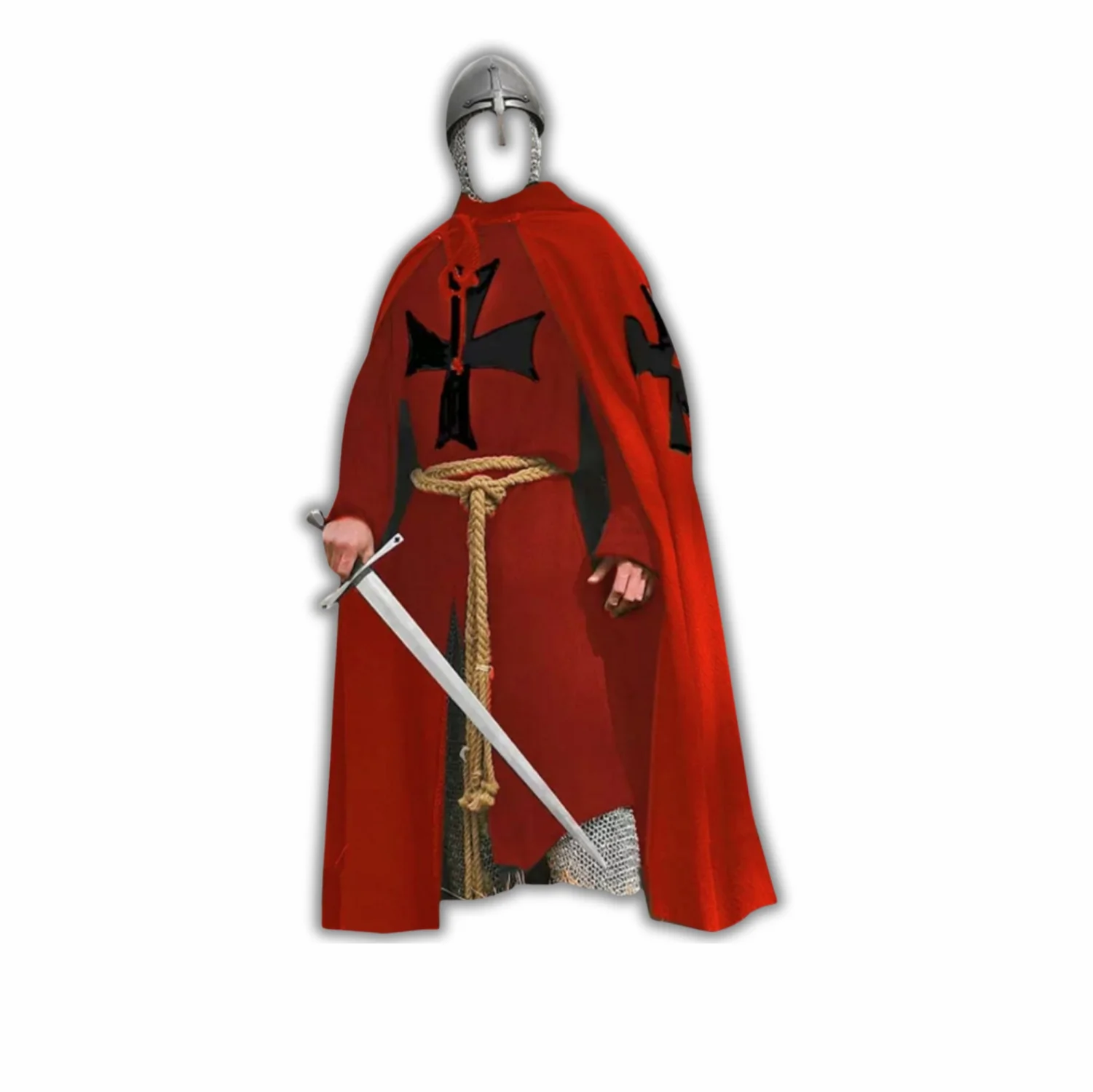 Knight Templar Medieval Tunic & Cloak – Maroon With Black Cross for LARP & SCA
