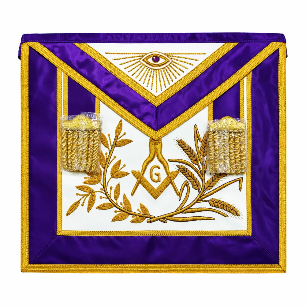 Master Mason Blue Lodge Apron - Purple Gold Hand Embroidery