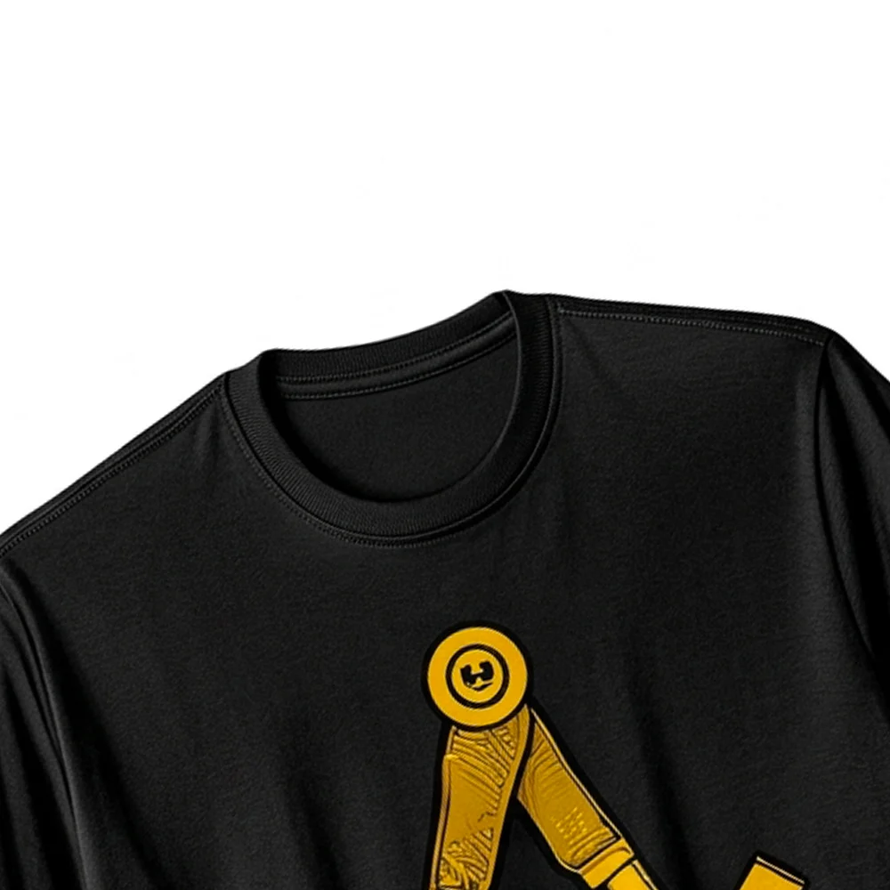 Masonic symbol shirt featuring a gold Square and Compass graphic for Freemasonry enthusiasts.