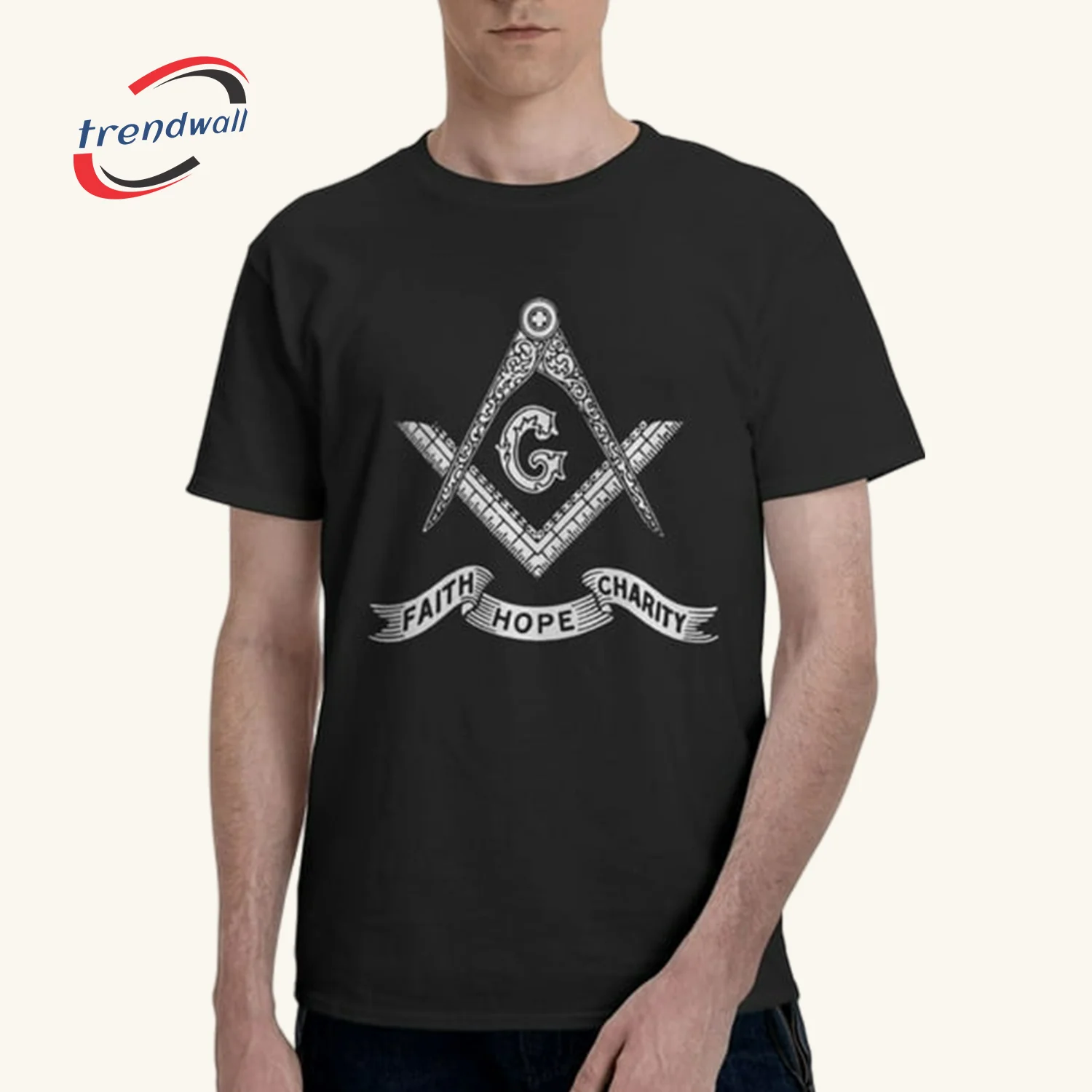 Masonic Half Sleeve T-Shirt – Faith Hope Charity, Square & Compass G, Custom Lodge or Name Print