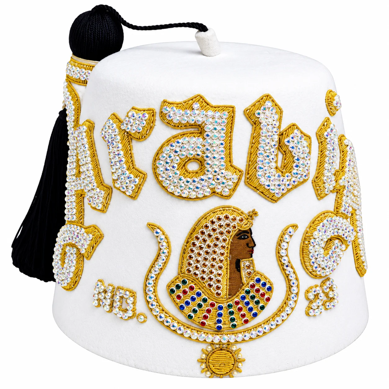 DOI Fez Hat – Gold Hand Embroidery & Rhinestone Work