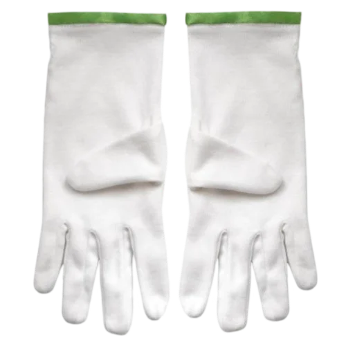 Knights of St. Andrew Scottish Rite Gloves, White Cotton, Green Border