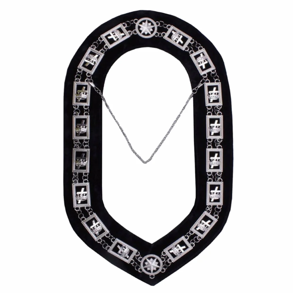 Knights Templar Commandery Chain Collar Silver Plated on Black Velvet